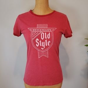 Vintage Ringer Tshirt Heileman's Old Style Faded Red Medium